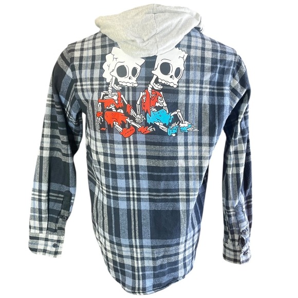 The Simpsons Plaid Hooded Flannel Shirt Bart Lisa Skeleton Graphic Men's LG - Picture 3 of 8